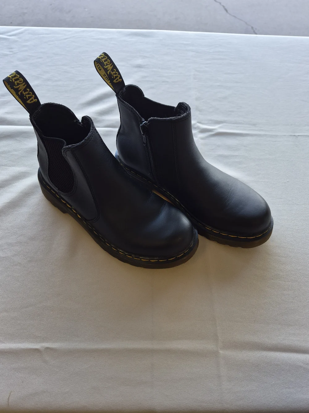 Dr. Martens Black Leather Chelsea Zip Boots with Yellow Stitching